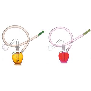 En gros protable rouge jaune pomme forme fumer d'eau pipe de bong coloré 10 mm mini bang de gréement en verre mignon avec bol de brûleur à huile et paille de tuyau en silicone