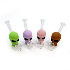 Groothandel proteerbare schedel siliconen tabakspijpen kleurrijke mini verwijderbare 3D creatief alien glazen handle lepel droge kruidenwaterpijp met rookkom