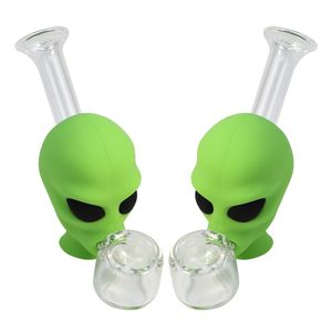 Groothandel beschermbare schedel siliconen tabak pijpen kleurrijke verwijderbare creatieve mini -alien handle lepel droge kruidenpijp met glazen rookkom