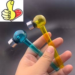 Pipe à fumer portable en gros mini 11 cm pipe à tabac à main en verre coloré pour herbe sèche avec bol à écran en métal
