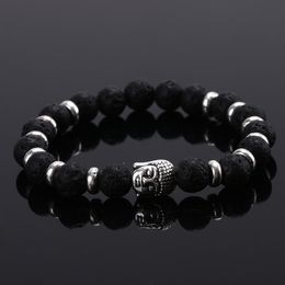 Gros-Pulseras mujer noir pierre de lave perles de Bouddha bracelet bracelet à breloques élastique chaîne de corde pierre naturelle pour hommes et femmes bracelet