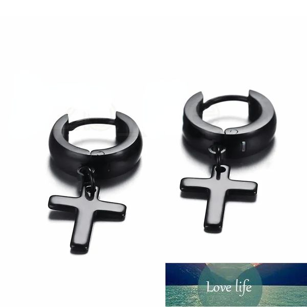 Gros Punk Hommes Oreille Stud Cercle Rond Croix Huggie Boucles D'oreilles pour Hommes Petit Crucifix Manchette Boucle D'oreille En Acier Inoxydable Hip Hop Mâle Bijoux