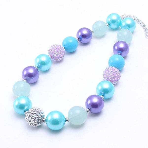 Venta al por mayor Purple + Blue Color Beads Kid Chunky Necklace La más nueva moda DIY Bubblegum Bead Chunky Necklace Niños Joyería para niñas pequeñas