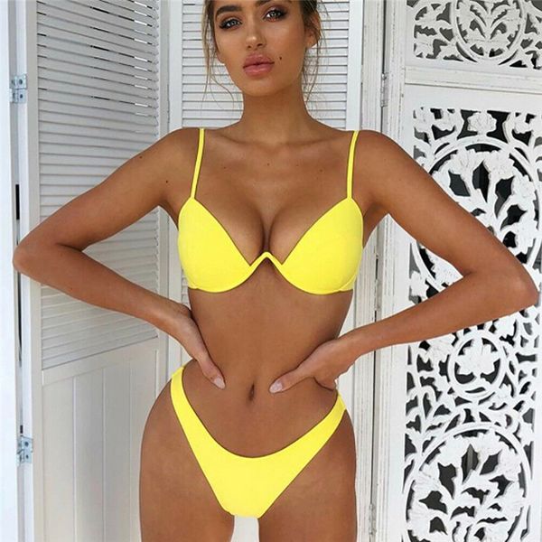 Al por mayor-Push-up Sujetador acolchado Vendaje Bikini Conjunto Traje de baño Triángulo Traje de baño Baño Caliente Nueva mujer conjunto de ropa interior Sujetador + Ropa interior