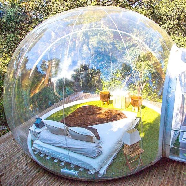 wholesale Casa transparente inflable con túnel de PVC de 4 m de diámetro + 2 m, carpa de burbujas, hogar con cúpula de aire de espuma a prueba de lluvia, adecuado para acampar al aire libre, patio trasero