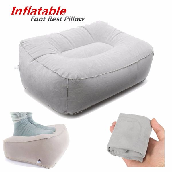 Venta al por mayor- PVC Gris Tren Vuelo Viaje Inflable Reposapiés Almohada Almohadilla portátil Estera Reposapiés Almohada Hogar Cojín para aliviar los pies al aire libre