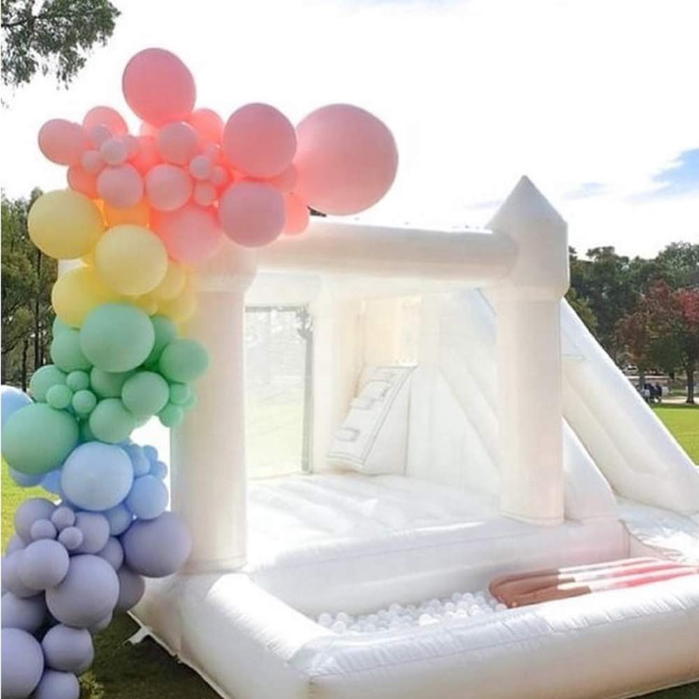 wholesale PVC jumper Inflatable Wedding White Bounce Castle With slide Jumping Bed Bouncy castle pink bouncer House for fun toys