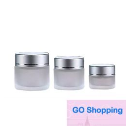 en gros quatily 5g 10g 15G 20G 30G 50G Verre grostée pot Cosmetic Face Vide Crème Rangement Conteneur Bouteille d'échantillon rechargeable avec couvercles argentés