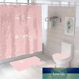 Ensemble de rideau de douche avec lettres à motif classique, vente en gros, siège de toilette, couverture de toilette, tapis de sol, ensemble de tapis antidérapant pour salle de bain