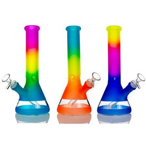Venta al por mayor Rainbow 25 cm Vaso de vidrio Plataforma petrolera Bong Frosted Hookah Vidrio colorido Tabaco Agua Bong Con Downsteam