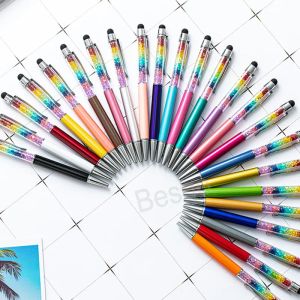 Groothandel regenboog Crystal Ballpoints Metal Student Writing Ballpoint Mobile Telefoon Touch Pen School Office Signature Pens Festival LL