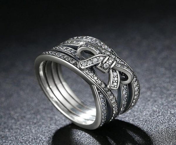 Wholesale - Real 925 Silver Bow Ring Set Original Box pour CZ Diamond Women Engagement Rings Fashion Accessoires2079137