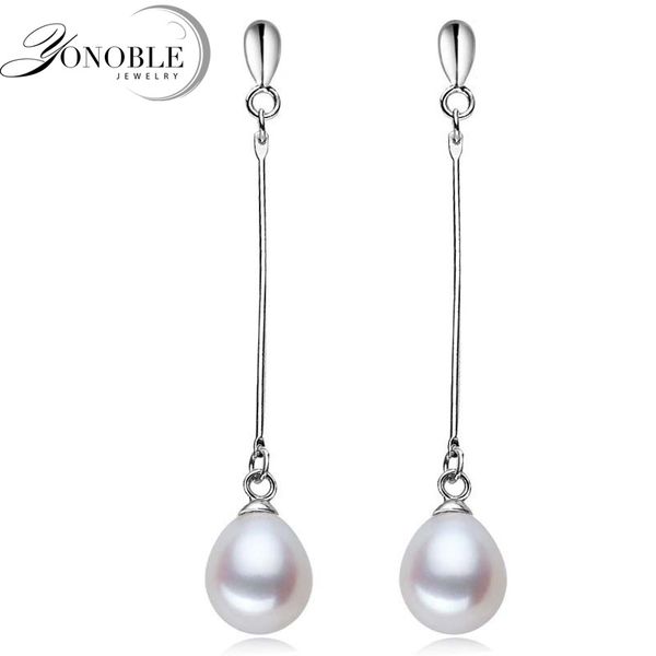 Gros-réel 925 boucles d'oreilles en argent sterling boucles d'oreilles longues perles d'eau douce pour les femmes boucles d'oreilles perle naturelle goutte petite amie cadeau