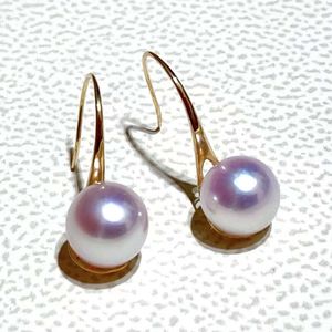 Boucles d'oreilles en or véritable pour femmes et filles, perles d'eau de mer Akoya, pierres précieuses, cadeau de fête, usage quotidien, crochet d'oreille, vente en gros