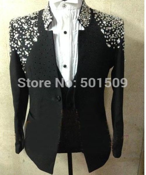 Gros - Vraies photos Handsewing Bead Luxury Black / Red / Blue / Pink Full Rhin Glitter Mens Smoking Performance / Stage Performance, Only Jacket1067321