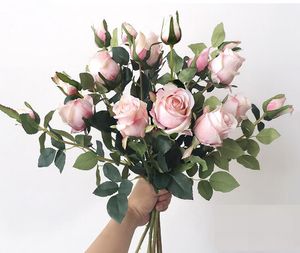 Venta al por mayor Real Touch Flor de rosa artificial Flores de rosa de seda Flor artificial Flores de boda Flores de decoración de boda 66 cm de altura