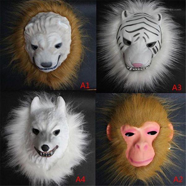 Al por mayor-Realista Fur Mane Máscara de látex Creepy Animal Tiger / Lion / Monkey / Wolf Partern Full Face Cosplay Disfraz de Halloween VDY45 P691