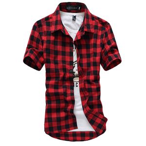 Chemise à carreaux en gros-rouge et noir hommes chemise d'été style Vetement Homme Casual Outdoorwear hommes chemises habillées Camisa Social Shirt hommes