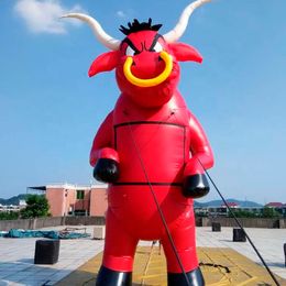 Modèle de dessin animé de taureau gonflable en gros géant rouge pour la publicité et la décoration de plein air