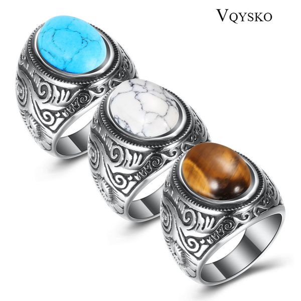 Bague en onyx pour hommes, bijoux rétro en titane et acier incrustés de trois couleurs, bague opale dominatrice, vente en gros