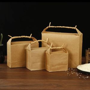 wholesale Rétro debout sac d'emballage en papier kraft boîte en carton kraft pour les sacs d'emballage de stockage de nourriture de thé de riz