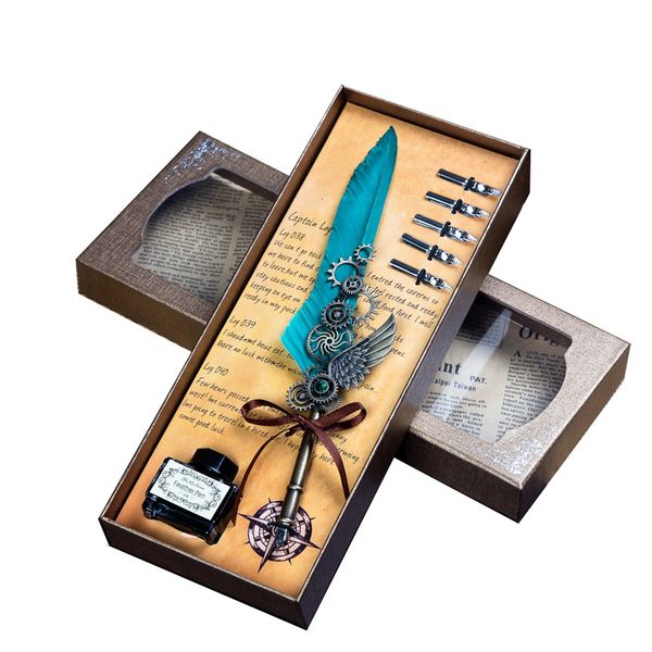 Ten al por mayor Retro Toscano steampunk de steampunk pluma precio de pluma diseño de equipo escultórico de caligrafía mecánica juego de bolígrafo con puntas de 5 piezas de 5 piezas