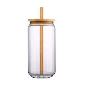 Groothandel herbruikbaar 12oz 16oz 500 ml grote cola bier drinkmok borosilicaat glas kan kopje met bamboe deksel en stro SN4480