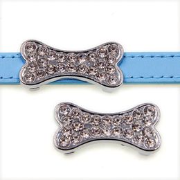 Groothandel Rhinestone Dog Bone Zink Legering 10mm Schuifschuifjes Charms Diy Accessoires Passen 10 mm Pet Collar polsband SL508 237L