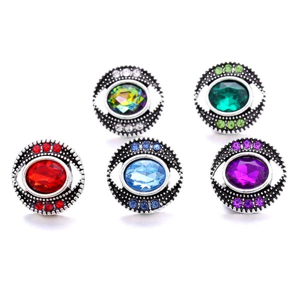 Venta al por mayor Rhinestone Eye 18mm Snap Button Broche Encantos de metal para Snaps Jewelry Findings proveedores