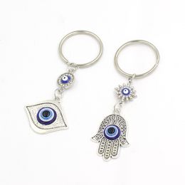 Groothandel Rhinestone Lucky Eye Fatima Hand Keychain Car Keyring Blue Turkish Evil Eye Key Chain For Women Men Men Sieraden Gift