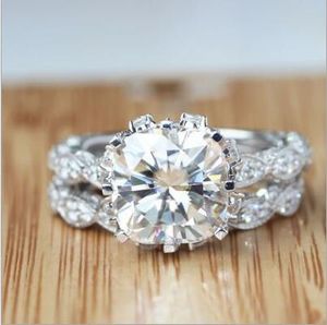 Groothandel Ringen Vecalon Vintage Engagement Wedding Band Ring Set voor Vrouwen 3CT Gesimuleerde Diamond CZ 925 Sterling Zilveren Vrouwelijke Party Ring