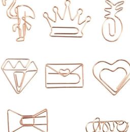 Groothandel Rose Gold Crown Flamingo Paper Clips Creative Metal Paper Clips Bookmark Memo Planner Clips School Office Stationery Supplies