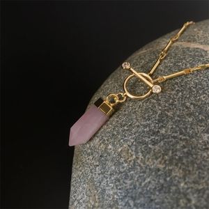 Groothandel Rose Purple Quartz Neckace, Natural Healing Crystal Piont met 17inches goudstick ketens sieraden NC0925 stukken