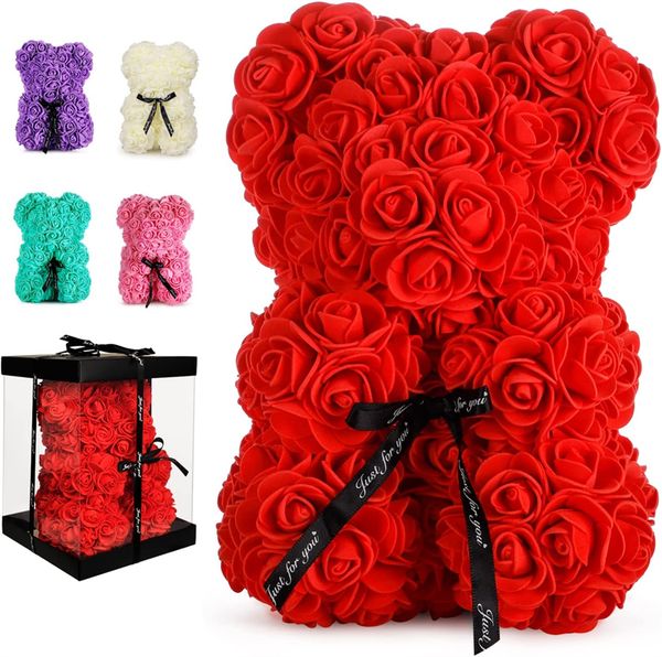 Gros ours en peluche Rose cadeau de saint valentin 25 cm fleur ours fleur artificielle cadeau de noël pour les femmes cadeau de saint valentin