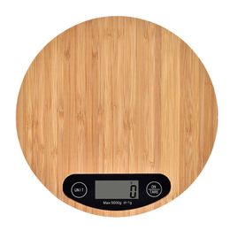 Balance électronique ronde en bambou 5kg/1g, balance de cuisine, outils de mesure numériques, vente en gros