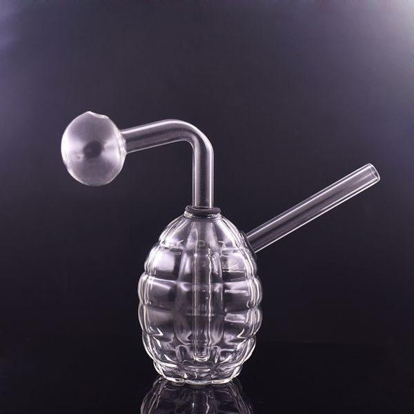 Venta al por mayor Granada redonda Quemador de aceite de vidrio Bong Bubbler Dab Rig Hookah Pipa de agua Pipa para fumar portátil Percolador Bong con tubo de quemador de aceite desmontable