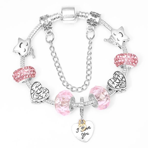 Venta al por mayor-S925 Silver Fashion Creative Love Beads European Charm Bracelet para Pandora Style Mujer DIY Pink Bracelet Jewelry
