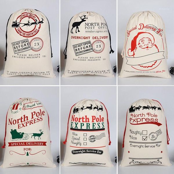 Décorations de Noël Sacs en gros 10pcs / lot Santa Sacs Grand 50 * 70 cm Toile Sac Coton Elk Claus Cordon Ropebag1