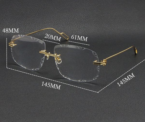 Venta al por mayor Sin montura Unisex Plata Oro Marco de metal Gafas Lunettes Gafas de conducción C Decoración Marcos de anteojos Hombres Mujeres Corte T 1972