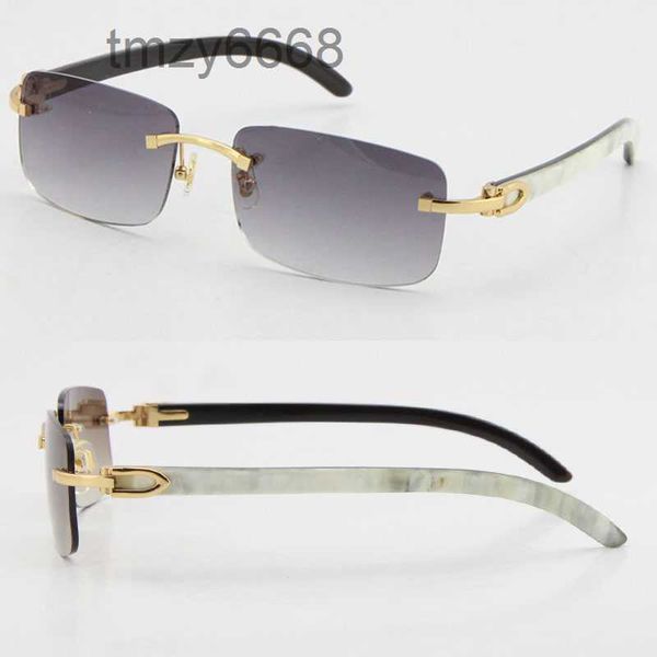 Vente en gros Style 8200757 Lunettes de soleil Original Véritable Naturel Noir et Blanc Rayures verticales Corne de buffle sans monture 8200758 Mâle Femme Lunettes Unisexe H9HI