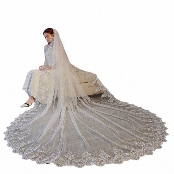 Sequins de gros Lace Lace Cathedral Wedding Veils avec peigne Sexy Wedding Acntices Velo de Novia Bride Bridal Veils L40K #