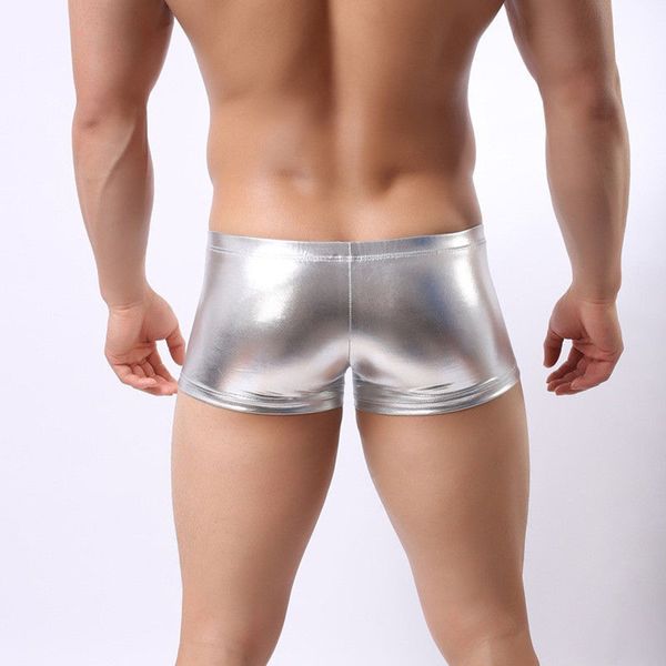 Gros-Sexy Faux Cuir Sous-Vêtements Hommes U Convex Pouch Culottes Boxers Shorts Gay Slip Érotique Noir Argent Or Lingerie 2019 Chaud