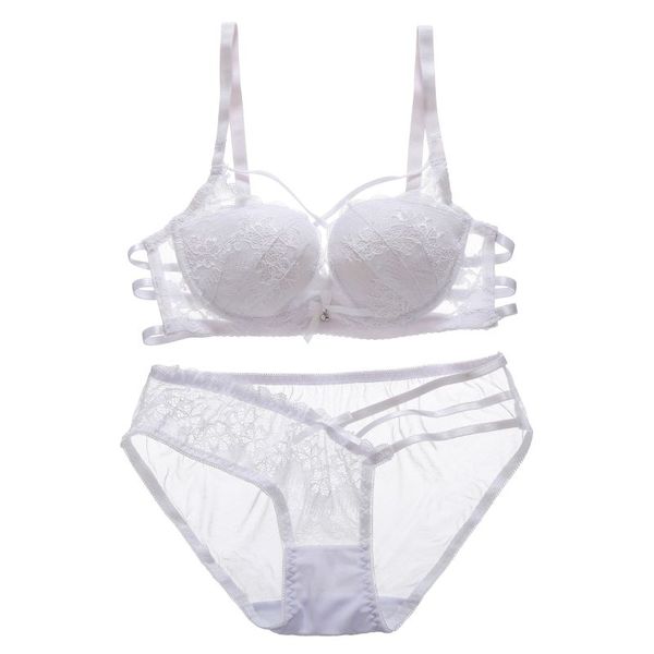 Al por mayor-sexy encaje estético reunir ropa interior ajustable cómoda taza delgada belleza encaje espalda transpirable lencería sujetador conjunto hc