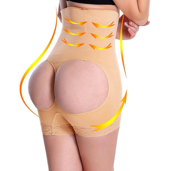Vente en gros - Sexy dentelle belle fesse culotte contrôle du ventre avec deux trous bout à bout rehausseur shaper sous-vêtements shapewear culottes