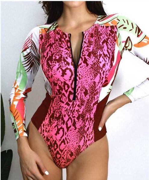 Venta al por mayor Sexy Diseñador de lujo Bikinis Set Top Seller Playa Natación Piel de serpiente Estampado tropical Cremallera frontal Trajes de baño de una pieza