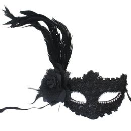 Wholesale-Sexy Mujeres Sexy Señoras Veneciáneo Black Lace Feather Ojo Mascarilla para Masquerade Halloween Party Prom Carnival Fancy Dress Traje