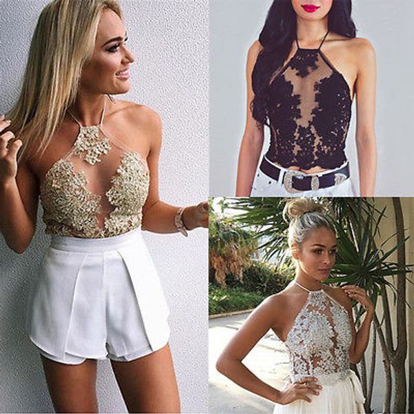 Vente en gros - Sexy Women Summer Lace Vest Top sans manches Sling Lace Camis évider Casual Tank Tops Camis