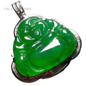 Groothandel Sgarit Precious edelsteen fijne aangepaste groene Birma Boeddha hanger Jadeite Jade Jewelry Real Gold