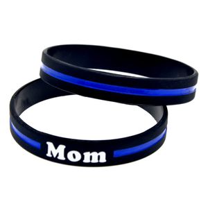 100 stks blauwe lijn moeder siliconen rubberen armband mode decoratie logo zwarte volwassen grootte voor promotie cadeau