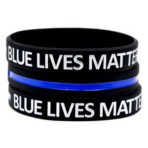 100PCS Blue Lives Matter Pulsera de caucho de silicona Logotipo grabado y tinta especial llena Inofensivo para el cuerpo